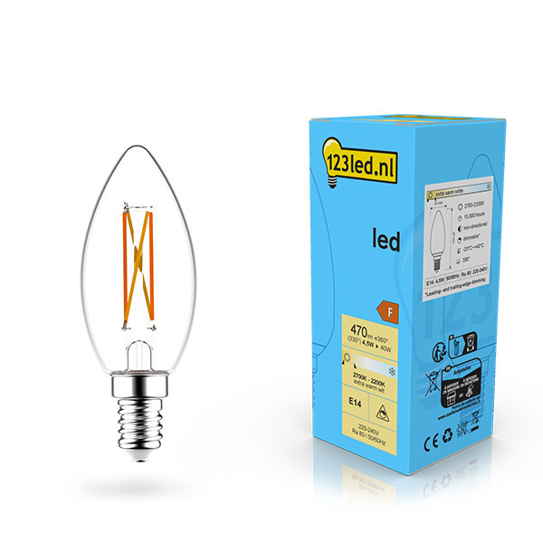 123inkt 123led E14 Filament led-lamp kaars dimbaar 4.5w (40W)  LDR02074 - 1