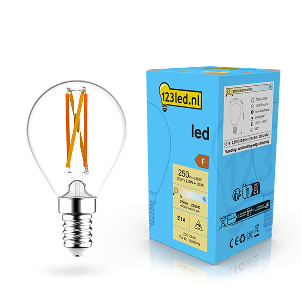 123inkt 123led E14 Filament led-lamp kogel dimbaar 2.5w (25w)  LDR02070 - 1