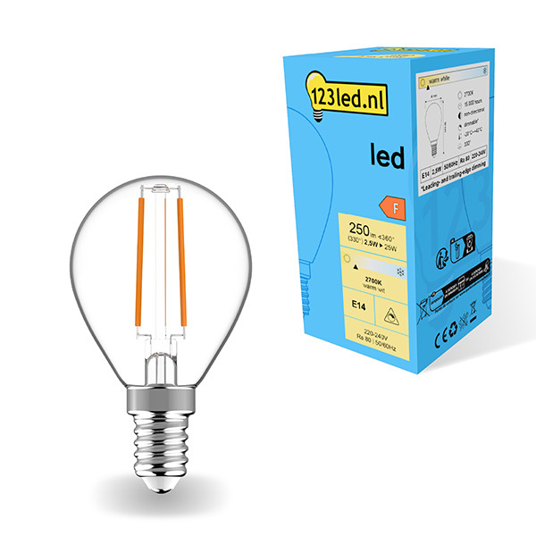 123inkt 123led E14 filament led-lamp kogel dimbaar 2700K 2.5W (25W)  LDR01892 - 1