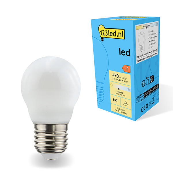 123inkt 123led E27 led-lamp kogel mat dimbaar 4000K 4.5W (40W)  LDR01820 - 1