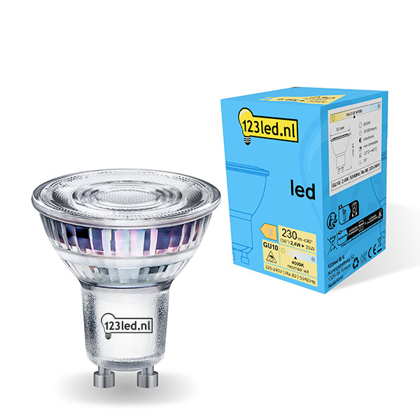 123inkt 123led GU10 led-spot glas 4000K 2.4W (35W) 72835200c LDR01718 - 1