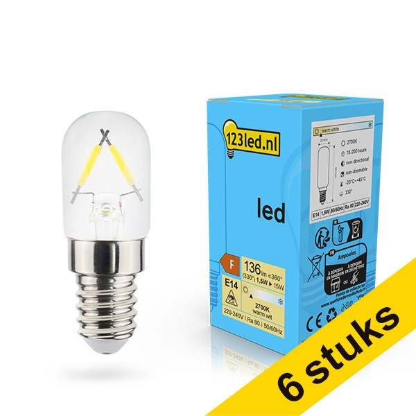 123inkt Aanbieding: 6x 123led E14 filament led-lamp capsule 1.5w (15w)  LDR02121 - 1