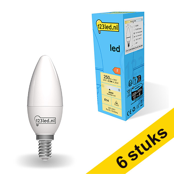 123inkt Aanbieding: 6x 123led E14 led-lamp kaars mat 4000K 2.5W (25W)  LDR01853 - 1