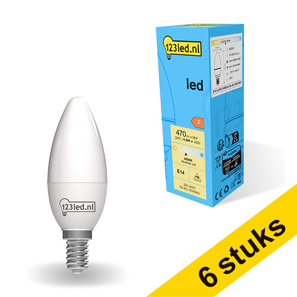 123inkt Aanbieding: 6x 123led E14 led-lamp kaars mat 4000K 4.9W (40W)  LDR01857 - 1