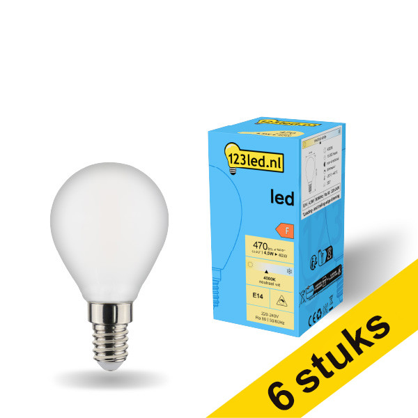 123inkt Aanbieding: 6x 123led E14 led-lamp kogel mat dimbaar 4.5W (40W)  LDR01915 - 1