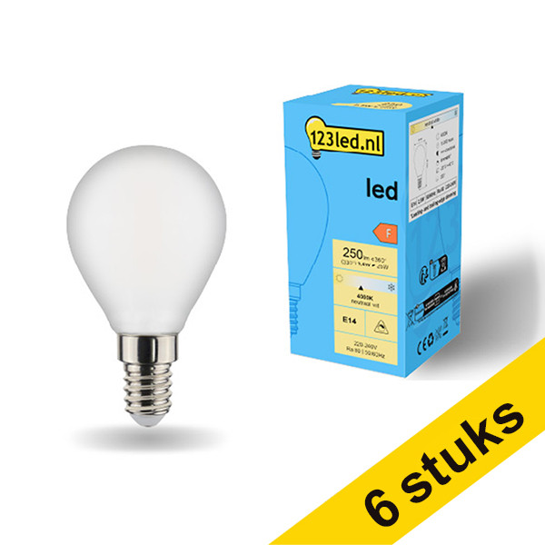 123inkt Aanbieding: 6x 123led E14 led-lamp kogel mat dimbaar 4000K 2.5W (25W)  LDR01911 - 1