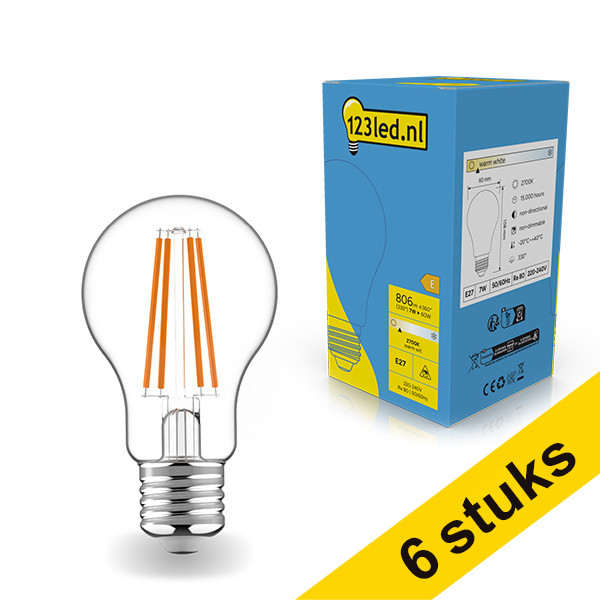 123inkt Aanbieding: 6x 123led E27 filament led-lamp peer 7W (60W)  LDR01791 - 1