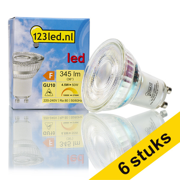 123inkt Aanbieding: 6x 123led GU10 Sfeerdim led-spot dimbaar 4.5W (50W)  LDR01651 - 1