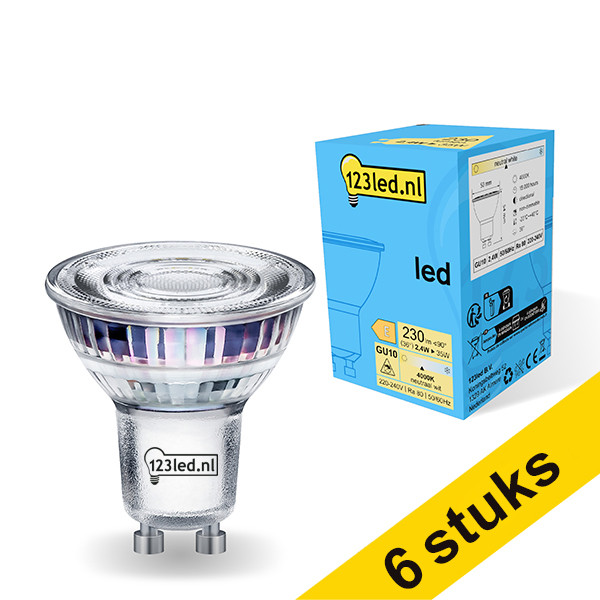 123inkt Aanbieding: 6x 123led GU10 led-spot glas 4000K 2.4W (35W)  LDR01719 - 1