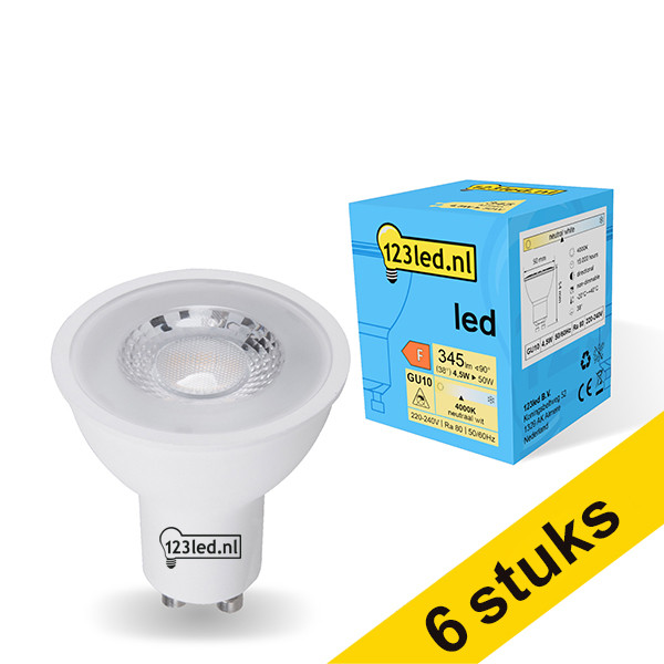 123inkt Aanbieding: 6x 123led GU10 led-spot glas 4000K 4.5W (50W)  LDR01727 - 1