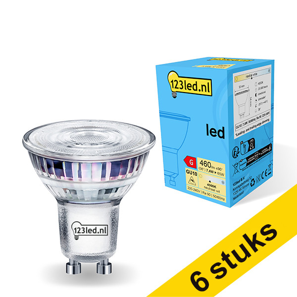 123inkt Aanbieding: 6x 123led GU10 led-spot glas dimbaar 4000K 7.4W (65W)  LDR01737 - 1