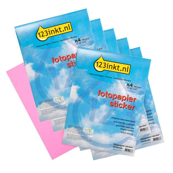 links Inpakken Verplaatsing Aanbieding fotopapier sticker mat A4 knalroze: 5 sets + 1 GRATIS (totaal 60  stickers) 123inkt 123inkt.nl