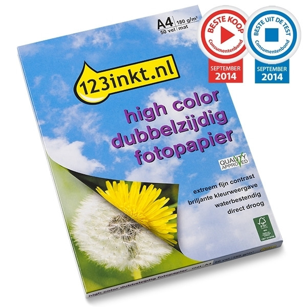 Dubbelzijdig High Color mat fotopapier 180 grams A4 (50 vel) FSC(R) 123inkt.nl