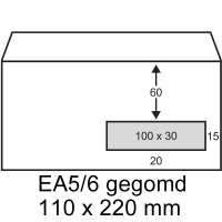 123inkt dienst envelop wit 110 x 220 mm - EA5/6 venster rechts gegomd (500 stuks) 123-202030 202030C 209016 88099496C 300911