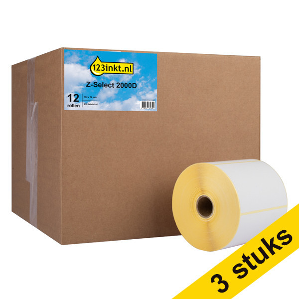 123inkt huismerk vervangt Aanbieding: 3x Zebra Z-Select 2000D verwijderbaar label (880239-076D) 102 x 76 mm (12 rollen)  650744 - 1