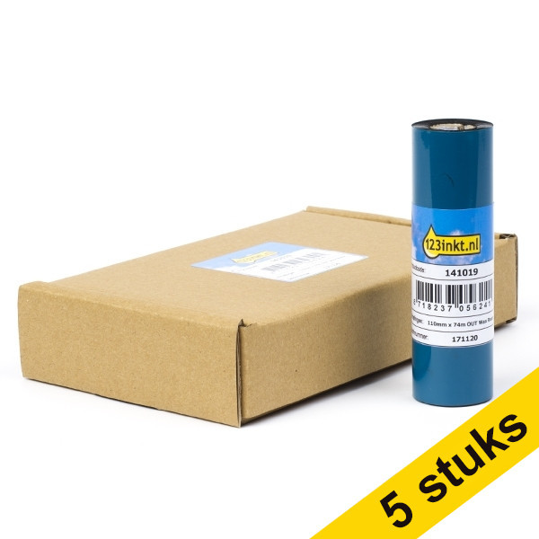 123inkt huismerk vervangt Aanbieding: 5x Zebra 3200 wax/hars ribbon (03200GS11007) 110 mm x 74 m (5 ribbons)  650726 - 1