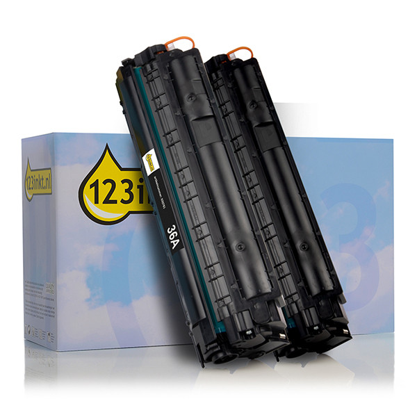 123inkt huismerk vervangt HP 36AD (CB436AD) toner zwart dubbelpak CB436ADC 132161 - 1