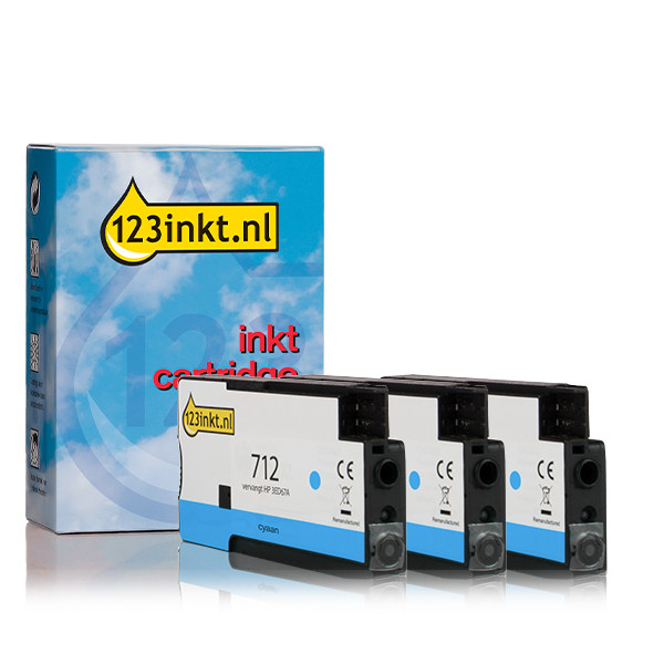 123inkt huismerk vervangt HP 712 (3ED77A) cyaan multipack 3 stuks  010085 - 1