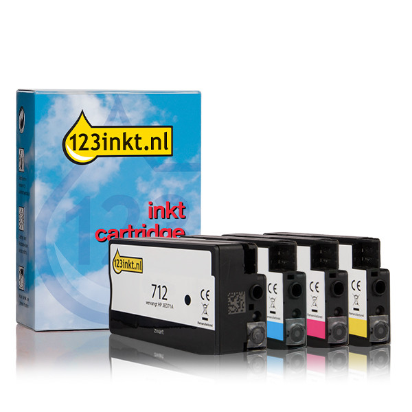 123inkt huismerk vervangt HP 712 multipack zwart hc/cyaan/magenta/geel  160219 - 1