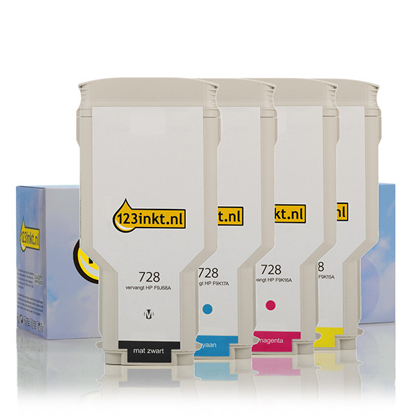 123inkt huismerk vervangt HP 728 multipack zwart + 3 kleuren extra hoge capaciteit  160193 - 1