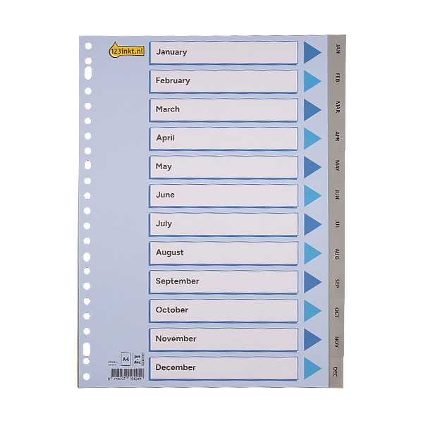 123inkt plastic tabbladen A4 grijs met jan-dec (23-gaats) 100114C 301619 - 1