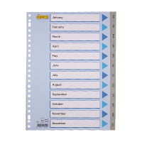 123inkt plastic tabbladen A4 grijs met jan-dec (23-gaats) 100114C 301619