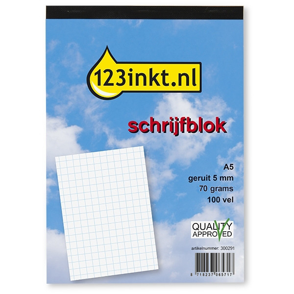 Kers Zenuwinzinking dikte 123inkt schrijfblok A5 geruit 5 mm 70 grams 100 vel 123inkt 123inkt.nl
