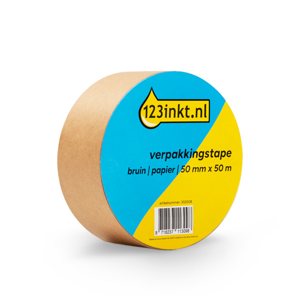 123inkt verpakkingstape bruin papier 50 mm x 50 m (1 rol) 57180-00000-03C 57180-00000-04C 302008 - 1