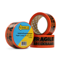 123inkt waarschuwingstape 'Fragile' oranje 50 mm x 66 m (3 rollen)