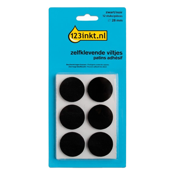 123inkt zelfklevende viltjes rond zwart 28 mm (12 stuks) FP-28R 301007 - 1