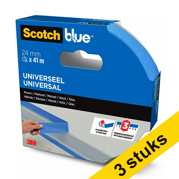 3M Aanbieding: 3x ScotchBlue Multi-oppervlak afplaktape 24 mm x 41 m  280058 - 1