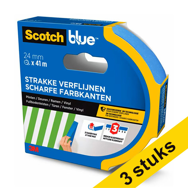 3M Aanbieding: 3x ScotchBlue afplaktape voor strakke lijnen 24 mm x 41 m  280059 - 1