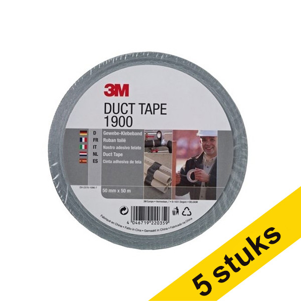 3M Aanbieding: 5x 3M duct tape 1900 zilver 50 mm x 50 m  201519 - 1