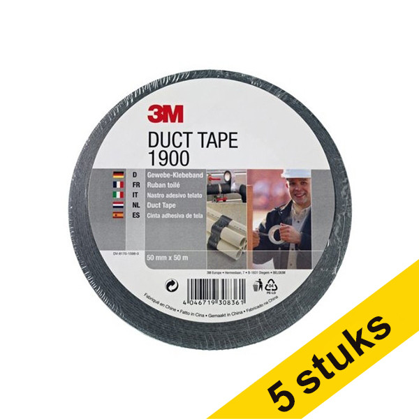 3M Aanbieding: 5x 3M duct tape 1900 zwart 50 mm x 50 m  201520 - 1