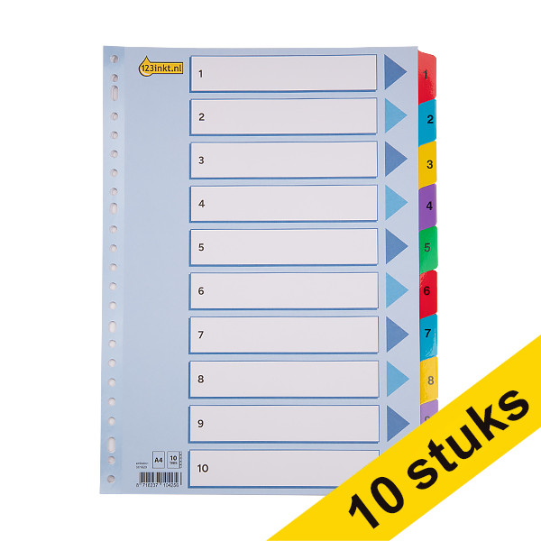 Aanbieding: 10x 123inkt kartonnen indexen A4 met 10 tabs (23-gaats)  301711 - 1