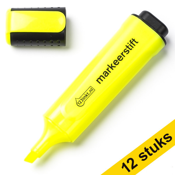 Aanbieding: 12x 123inkt markeerstift geel  300388 - 1