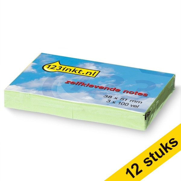 Aanbieding: 12x 123inkt zelfklevende notes groen 38 x 51 mm (3 blokjes van 100 vel)  300270 - 1