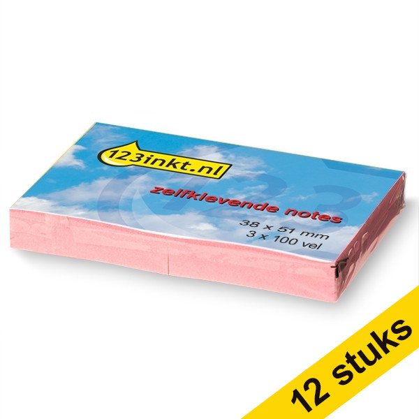 Aanbieding: 12x 123inkt zelfklevende notes roze 38 x 51 mm (3 blokjes van 100 vel)  300271 - 1