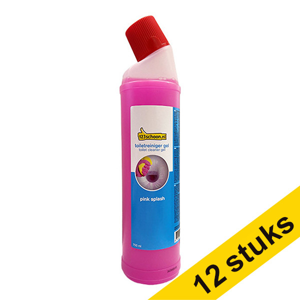 Aanbieding: 12x 123schoon Pink Splash toiletreiniger gel (750 ml)  SDR06054 - 1