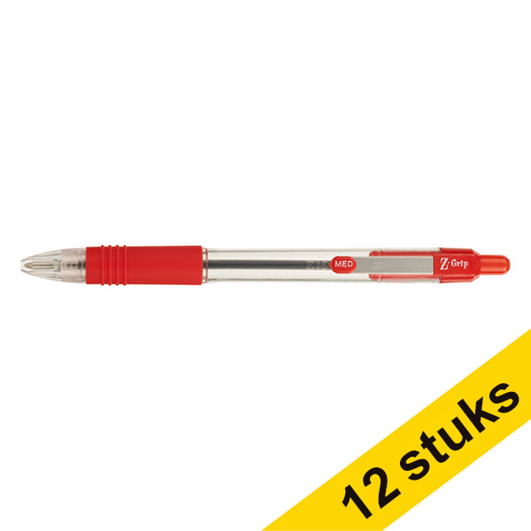 Aanbieding: 12x Zebra Z-Grip balpen rood  423816 - 1