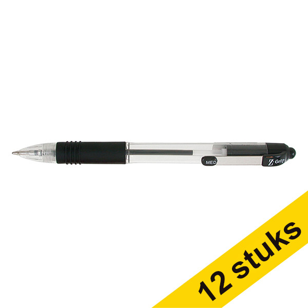 Aanbieding: 12x Zebra Z-Grip balpen zwart  423815 - 1