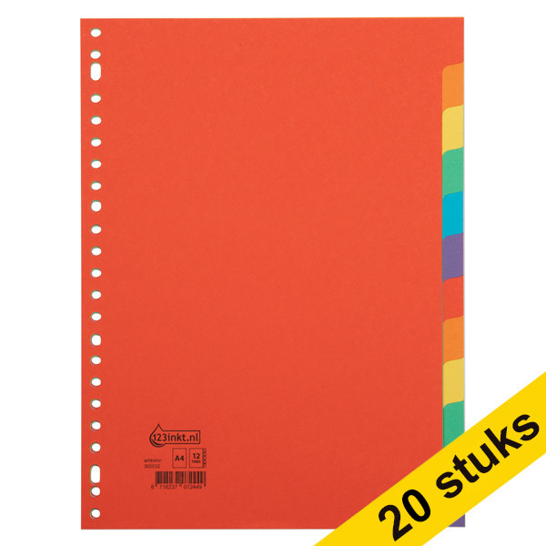 Aanbieding: 20x 123inkt kartonnen tabbladen A4 gekleurd met 12 tabs (23-gaats)  301335 - 1