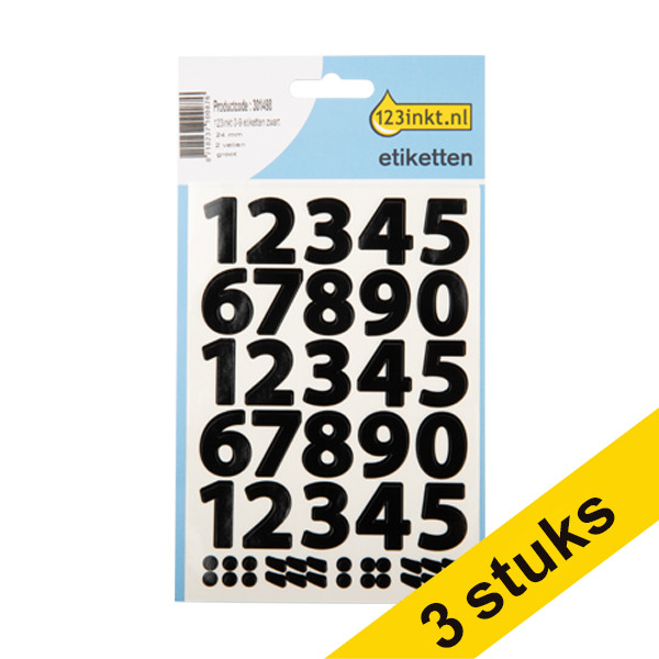 Aanbieding: 3x 123inkt 0-9 etiketten zwart groot  301532 - 1