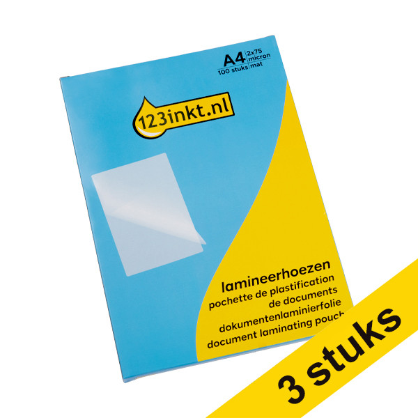 Aanbieding: 3x 123inkt document lamineerhoes A4 mat 2x75 micron (100 stuks)  302061 - 1