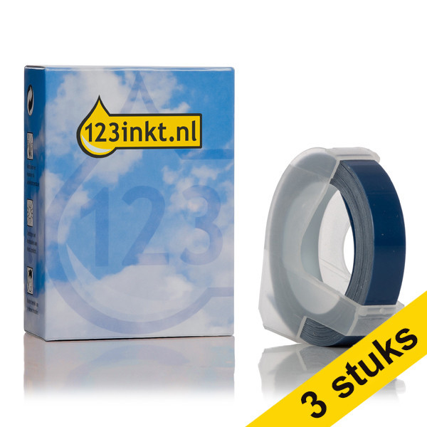 Aanbieding: 3x 123inkt lettertang S0898140 / 520106 reliëftape wit op blauw  650769 - 1