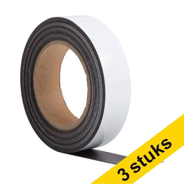 Aanbieding: 3x 123inkt magnetische etiketband uitwisbaar wit 3 cm x 10 m  302134 - 1