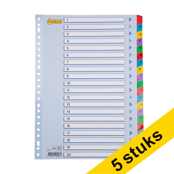 Aanbieding: 5x 123inkt kartonnen indexen A4 met 20 tabs (23-gaats)  301713 - 1