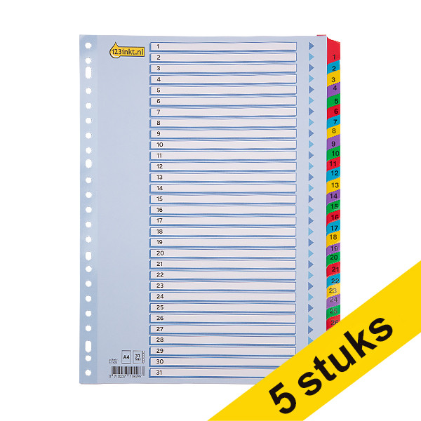 Aanbieding: 5x 123inkt kartonnen indexen A4 met 31 tabs (23-gaats)  301714 - 1