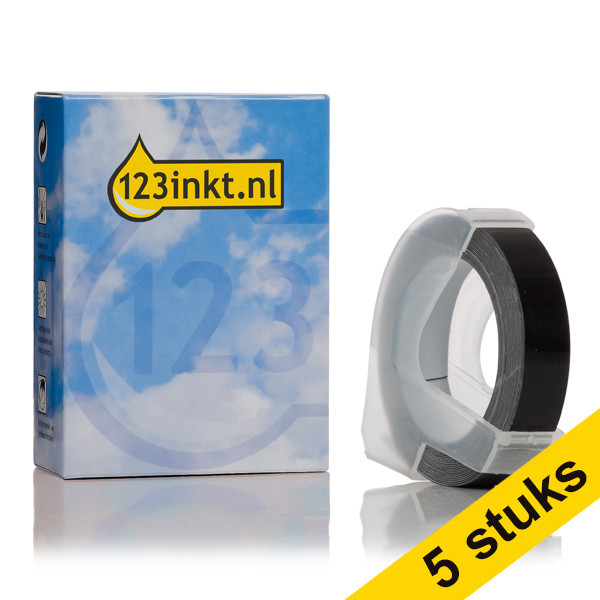 Aanbieding: 5x 123inkt lettertang S0898130 / 520109 reliëftape wit op zwart  650768 - 1