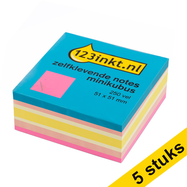 Aanbieding: 5x 123inkt zelfklevende notes mini kubus neonroze 51 x 51 mm  301082 - 1